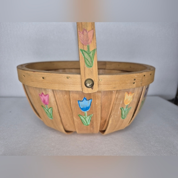 Handcrafted Wooden Easter Basket with Floral Design - Picture 5 of 8